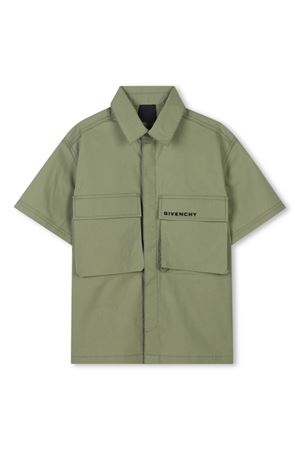 Olive green stretch organic cotton shirt GIVENCHY KIDS | H30686634